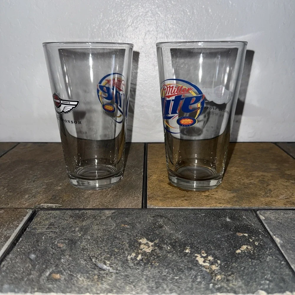 Miller Lite Harley Davidson 100th Anniversary 2003 Pint Beer Glasses Set of 2
